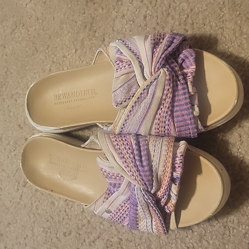 Used Dr Scholls Women’s Willow Sandals Shoes Slides Beige Fabric Size 8.5M